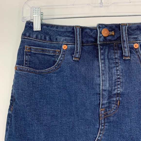 Madewell‎ Size 26 Stretch Denim Pegged Skirt Cutout Edition Raw Hem Medium Wash - Picture 4 of 9